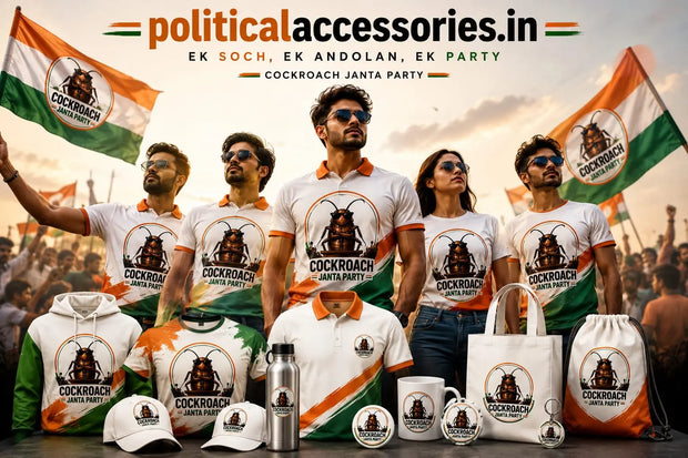 Cockroach Janta Party Gift Kit | T-Shirt + Cap + Bottle + Keychain | Political Merchandise Bundle India | Best Political Gift Set PoliticalAccessories.in