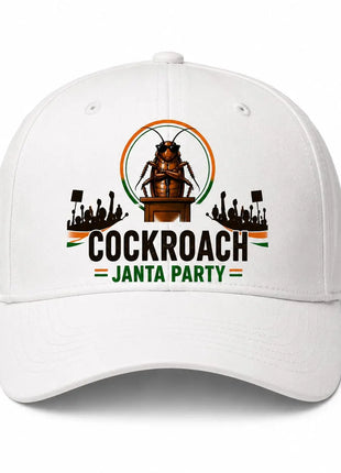 Cockroach Janta Party Cap | Political Baseball Hat India | CJP Logo Cap | Youth Protest Accessories | White Cap PoliticalAccessories.in