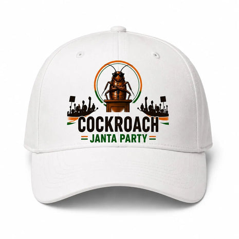 Cockroach Janta Party Cap | Political Baseball Hat India | CJP Logo Cap | Youth Protest Accessories | White Cap PoliticalAccessories.in