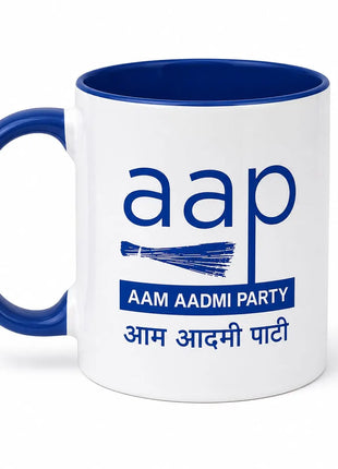 AAP Aam Aadmi Party Ceramic Coffee Mug — White with Blue Handle & Inner PoliticalAccessories.in