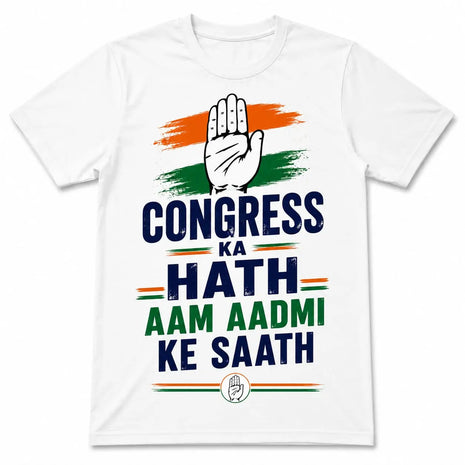 Congress T-Shirt — "Congress Ka Hath Aam Aadmi Ke Saath" Slogan Print | White PoliticalAccessories.in