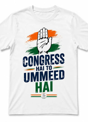 Congress T-Shirt — "Congress Hai To Ummeed Hai" Slogan Print | White PoliticalAccessories.in