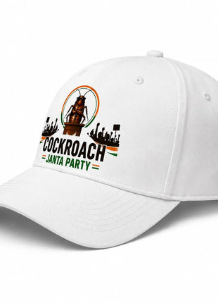 Cockroach Janta Party Cap | Political Baseball Hat India | CJP Logo Cap | Youth Protest Accessories | White Cap PoliticalAccessories.in